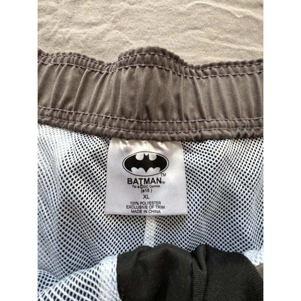 Batman DC Comics Board Shorts Mens XL Black Yellow Distressed Logo Swim Trunks